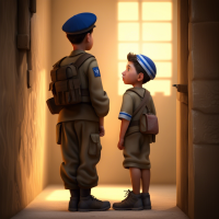 An Israeli boy is waiting for an Israeli soldier father who will return from the war