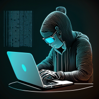 Image of a programmer near a laptop with lines of code.